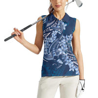 Navy Blue Polynesia Hammerhead Shark Tattoo With Plumeria Lei Women Sleeveless Polo Shirt LT14 - Polynesian Pride