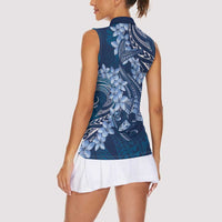 Navy Blue Polynesia Hammerhead Shark Tattoo With Plumeria Lei Women Sleeveless Polo Shirt LT14 - Polynesian Pride