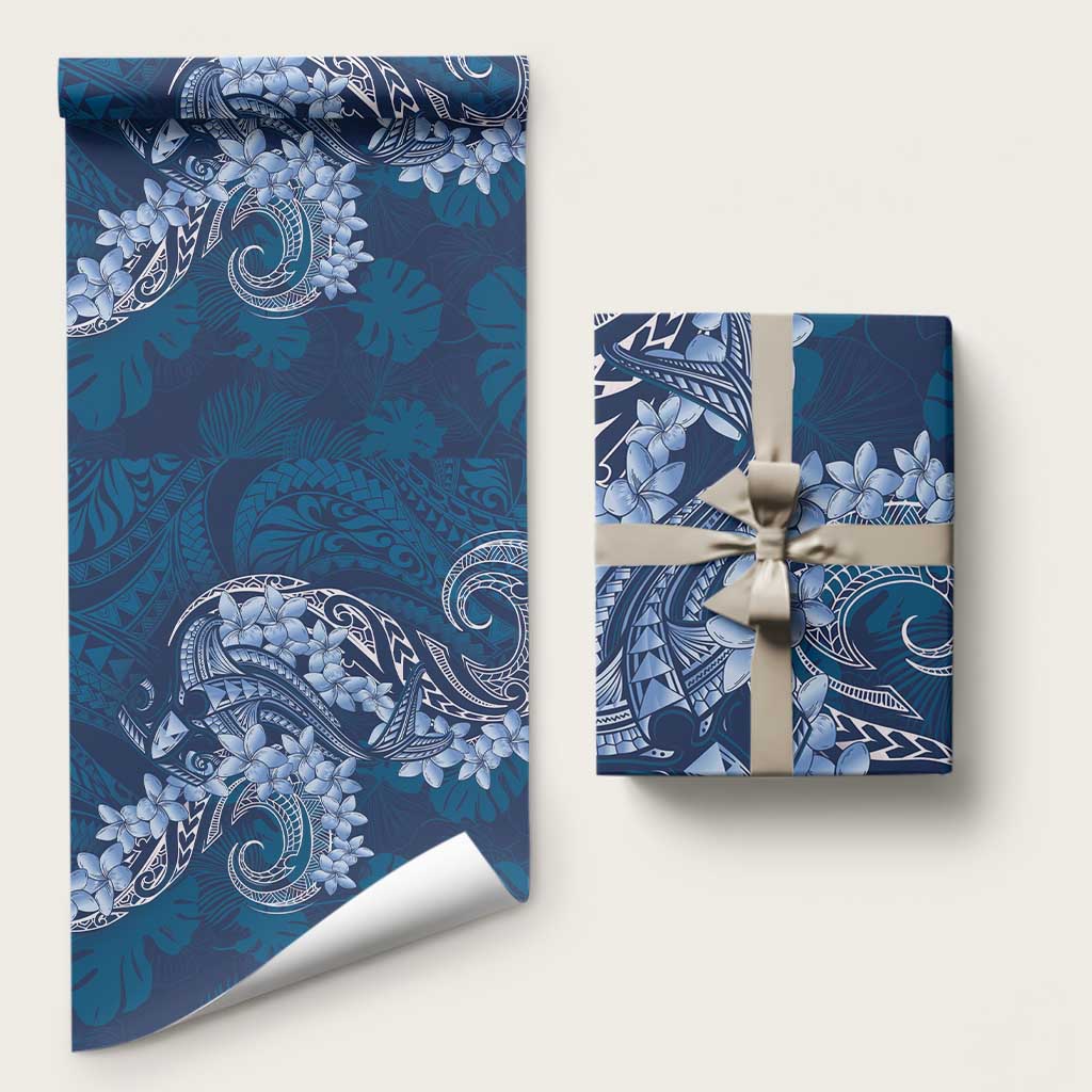 Navy Blue Polynesia Hammerhead Shark Tattoo With Plumeria Lei Wrapping Paper - Polynesian Pride