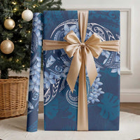 Navy Blue Polynesia Hammerhead Shark Tattoo With Plumeria Lei Wrapping Paper - Polynesian Pride