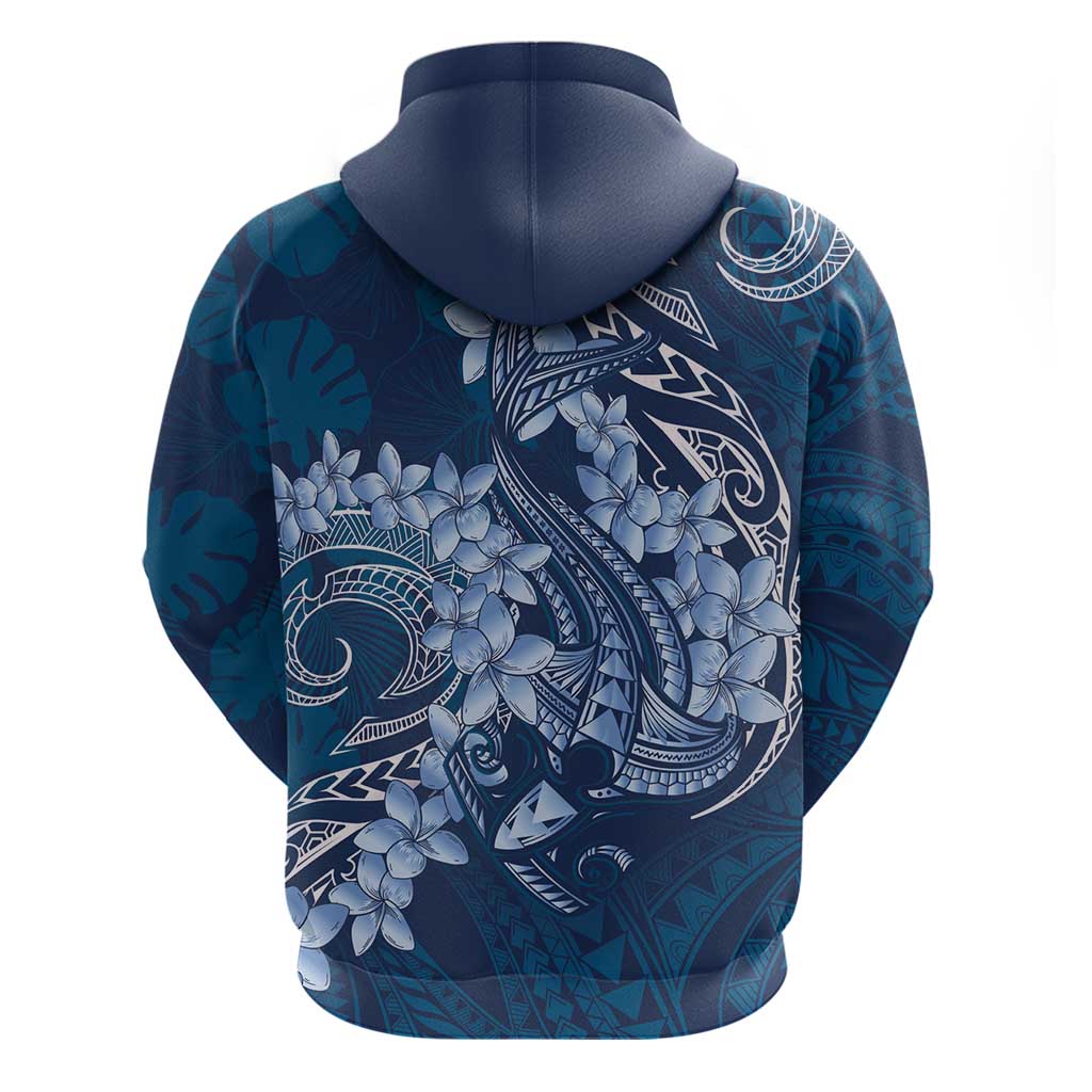 Navy Blue Polynesia Hammerhead Shark Tattoo With Plumeria Lei Zip Hoodie LT14 - Polynesian Pride