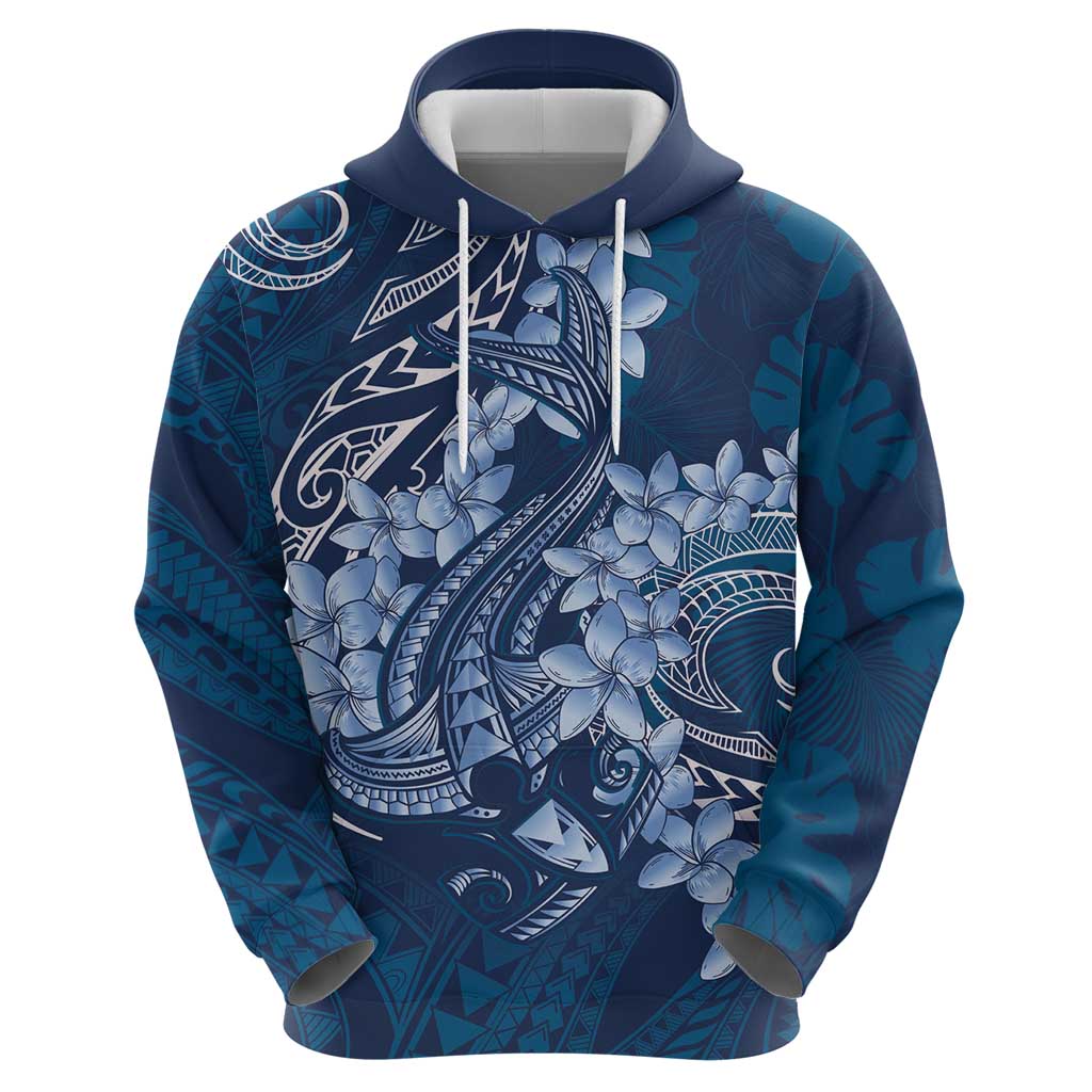 Navy Blue Polynesia Hammerhead Shark Tattoo With Plumeria Lei Zip Hoodie LT14 - Polynesian Pride