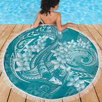 Teal Polynesia Hammerhead Shark Tattoo With Plumeria Lei Beach Blanket
