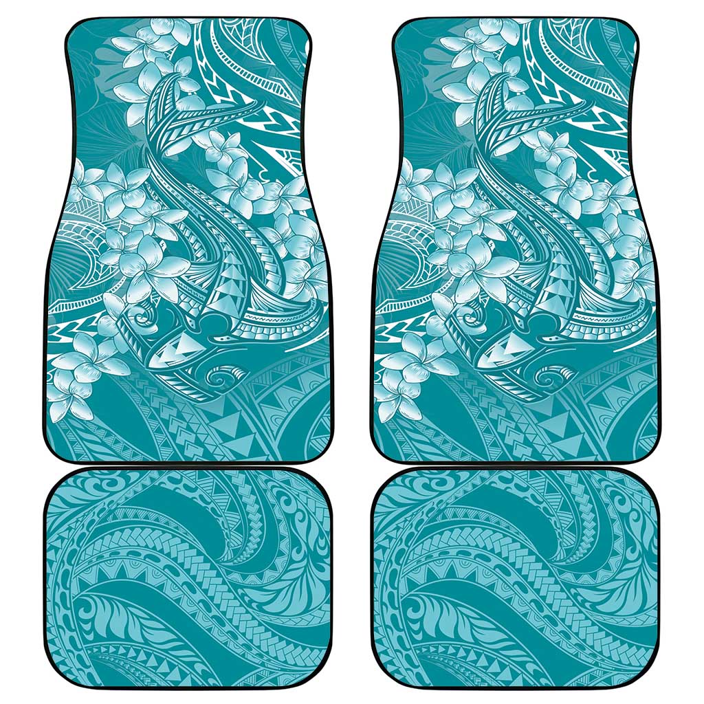 Teal Polynesia Hammerhead Shark Tattoo With Plumeria Lei Car Mats