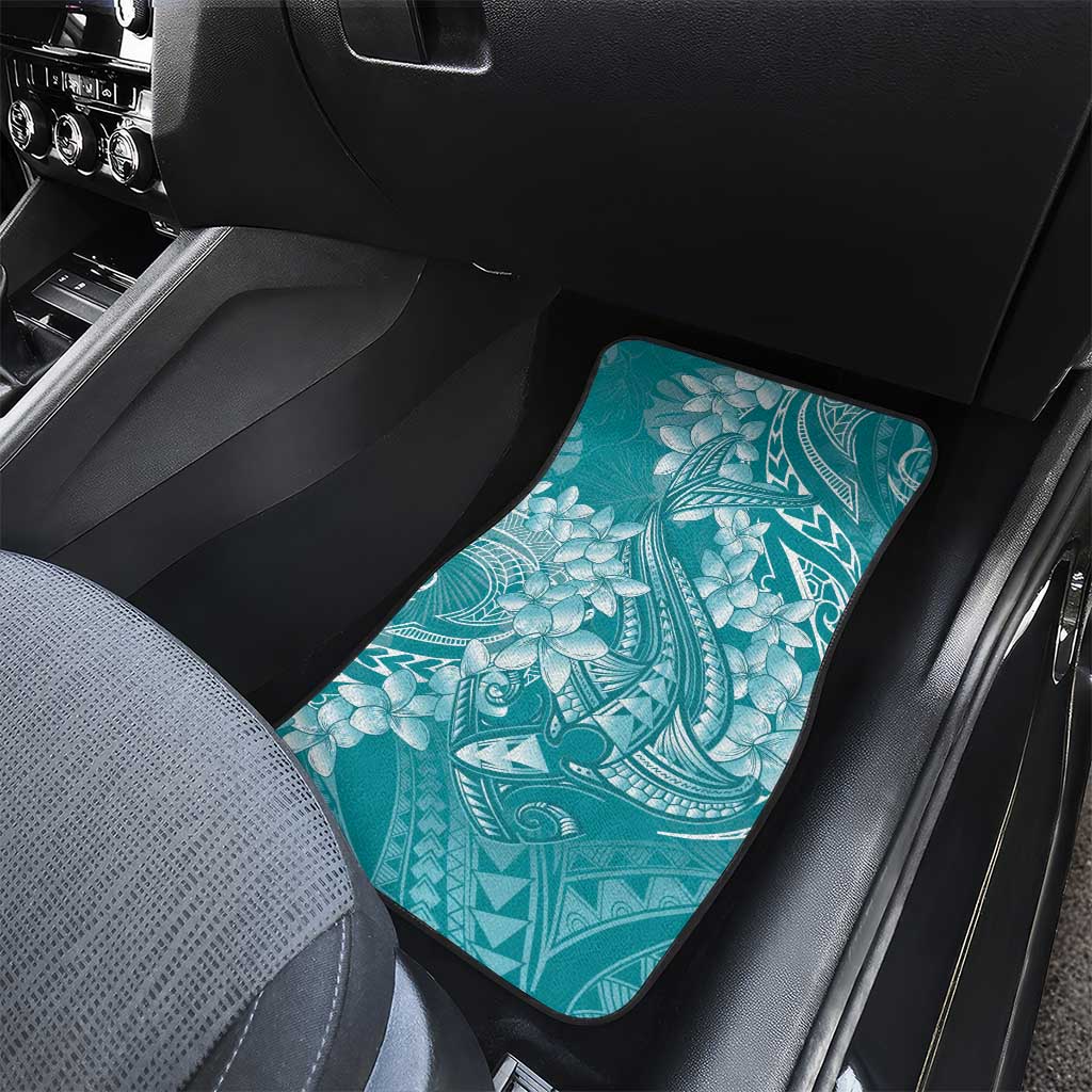 Teal Polynesia Hammerhead Shark Tattoo With Plumeria Lei Car Mats