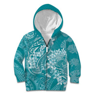 Teal Polynesia Hammerhead Shark Tattoo With Plumeria Lei Kid Hoodie LT14 Zip Hoodie Teal - Polynesian Pride