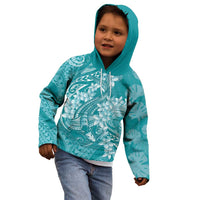 Teal Polynesia Hammerhead Shark Tattoo With Plumeria Lei Kid Hoodie LT14 - Polynesian Pride