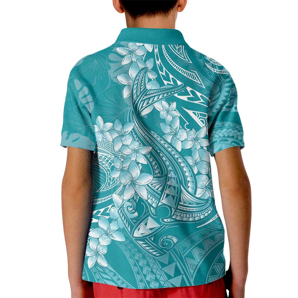 Teal Polynesia Hammerhead Shark Tattoo With Plumeria Lei Kid Polo Shirt LT14 - Polynesian Pride