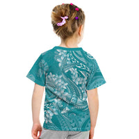 Teal Polynesia Hammerhead Shark Tattoo With Plumeria Lei Kid T Shirt LT14 - Polynesian Pride