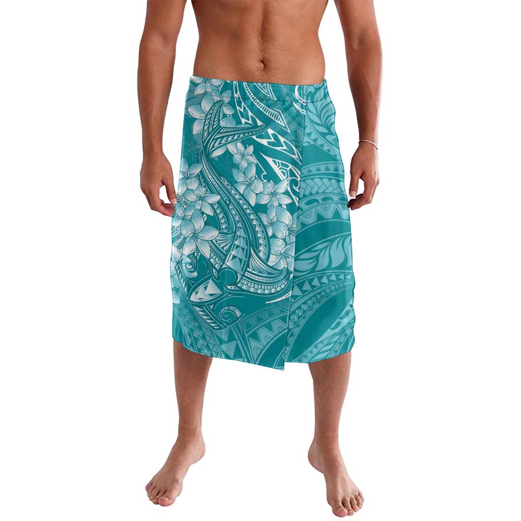 Teal Polynesia Hammerhead Shark Tattoo With Plumeria Lei Lavalava