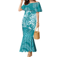 Teal Polynesia Hammerhead Shark Tattoo With Plumeria Lei Mermaid Dress