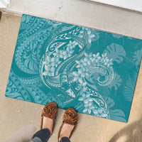 Teal Polynesia Hammerhead Shark Tattoo With Plumeria Lei Rubber Doormat