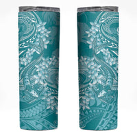 Teal Polynesia Hammerhead Shark Tattoo With Plumeria Lei Skinny Tumbler