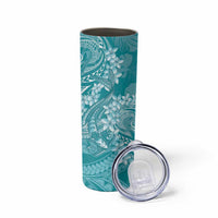 Teal Polynesia Hammerhead Shark Tattoo With Plumeria Lei Skinny Tumbler