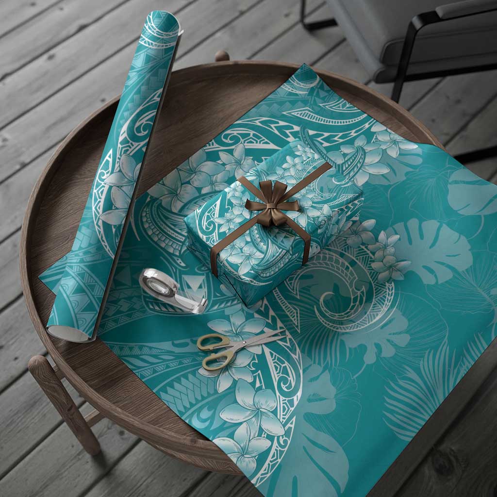 Teal Polynesia Hammerhead Shark Tattoo With Plumeria Lei Wrapping Paper - Polynesian Pride