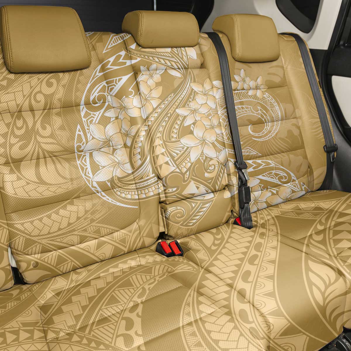 Yellow Polynesia Hammerhead Shark Tattoo With Plumeria Lei Back Car Seat Cover