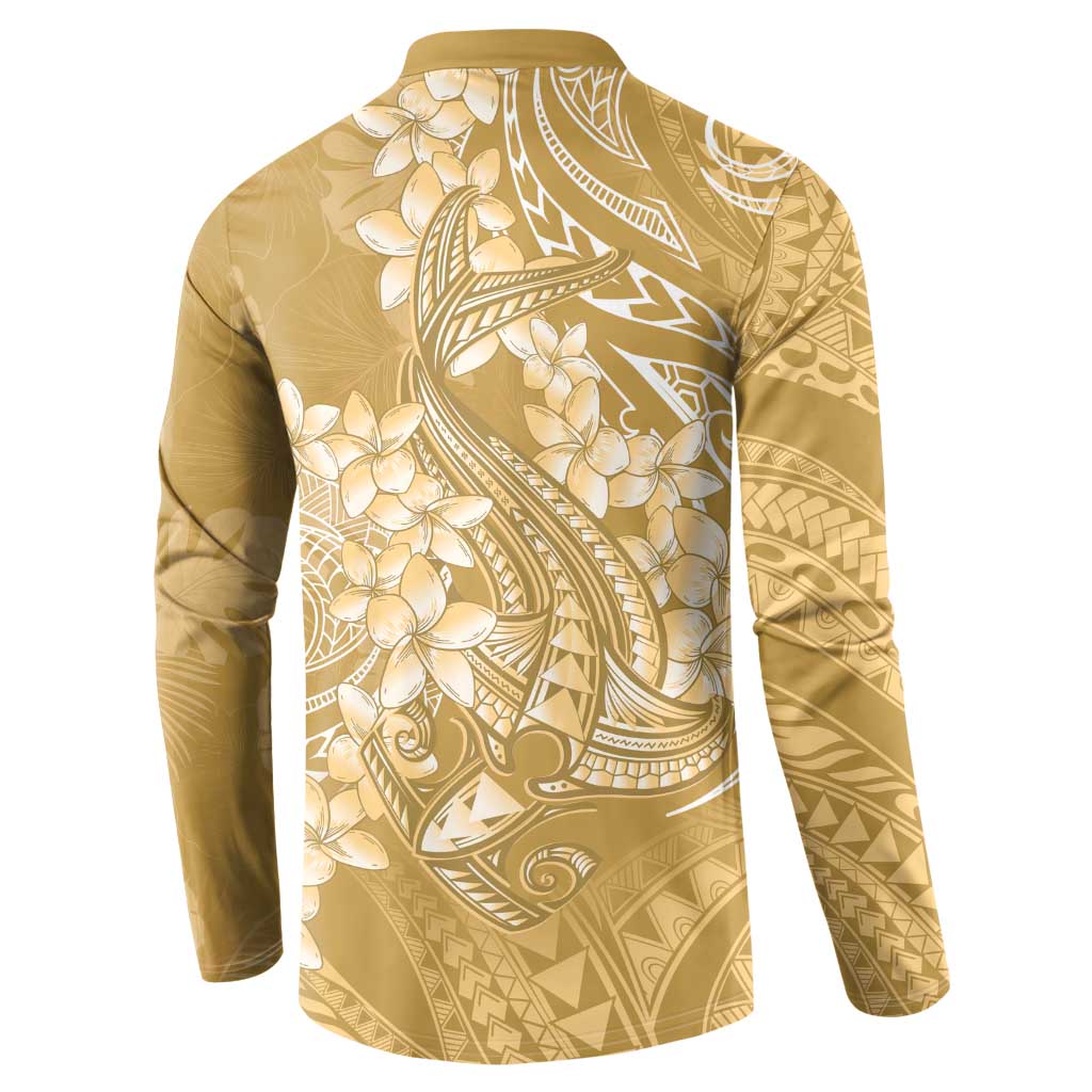 Yellow Polynesia Hammerhead Shark Tattoo With Plumeria Lei Button Sweatshirt LT14 - Polynesian Pride