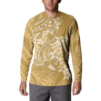 Yellow Polynesia Hammerhead Shark Tattoo With Plumeria Lei Button Sweatshirt LT14 - Polynesian Pride