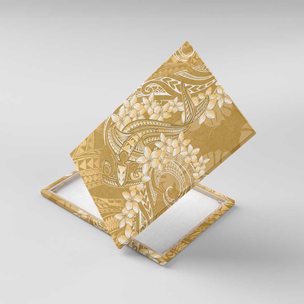 Yellow Polynesia Hammerhead Shark Tattoo With Plumeria Lei Canvas Wall Art