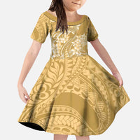 Yellow Polynesia Hammerhead Shark Tattoo With Plumeria Lei Family Matching Short Sleeve Bodycon Dress and Hawaiian Shirt