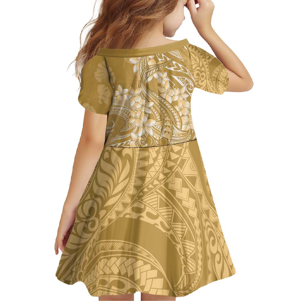 Yellow Polynesia Hammerhead Shark Tattoo With Plumeria Lei Family Matching Short Sleeve Bodycon Dress and Hawaiian Shirt