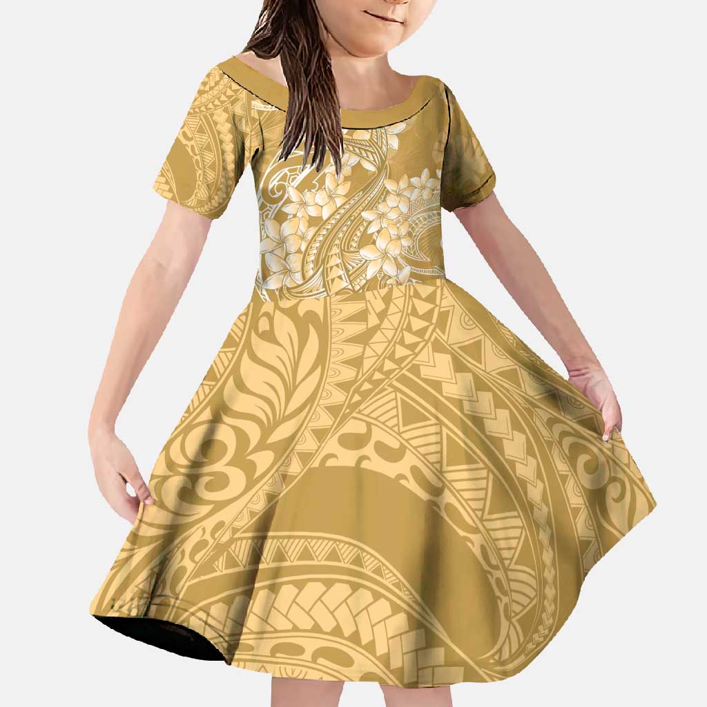 Yellow Polynesia Hammerhead Shark Tattoo With Plumeria Lei Family Matching Summer Maxi Dress and Hawaiian Shirt