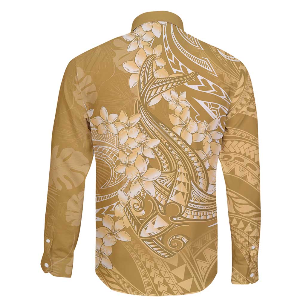 Yellow Polynesia Hammerhead Shark Tattoo With Plumeria Lei Family Matching Summer Maxi Dress and Hawaiian Shirt