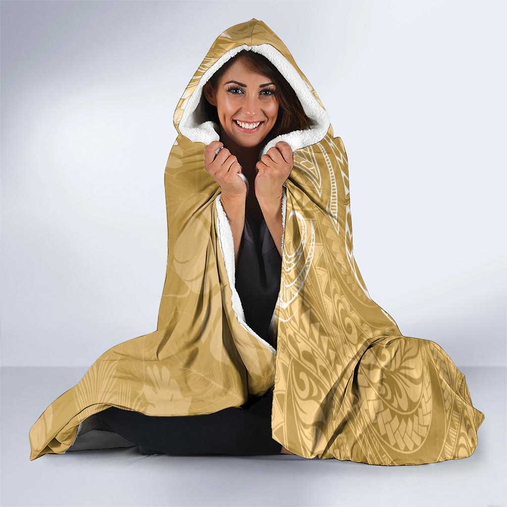 Yellow Polynesia Hammerhead Shark Tattoo With Plumeria Lei Hooded Blanket