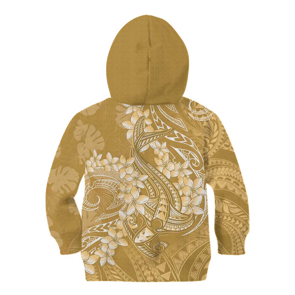 Yellow Polynesia Hammerhead Shark Tattoo With Plumeria Lei Kid Hoodie LT14 - Polynesian Pride