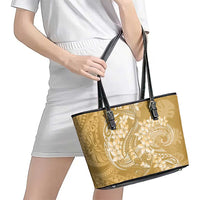 Yellow Polynesia Hammerhead Shark Tattoo With Plumeria Lei Leather Tote Bag