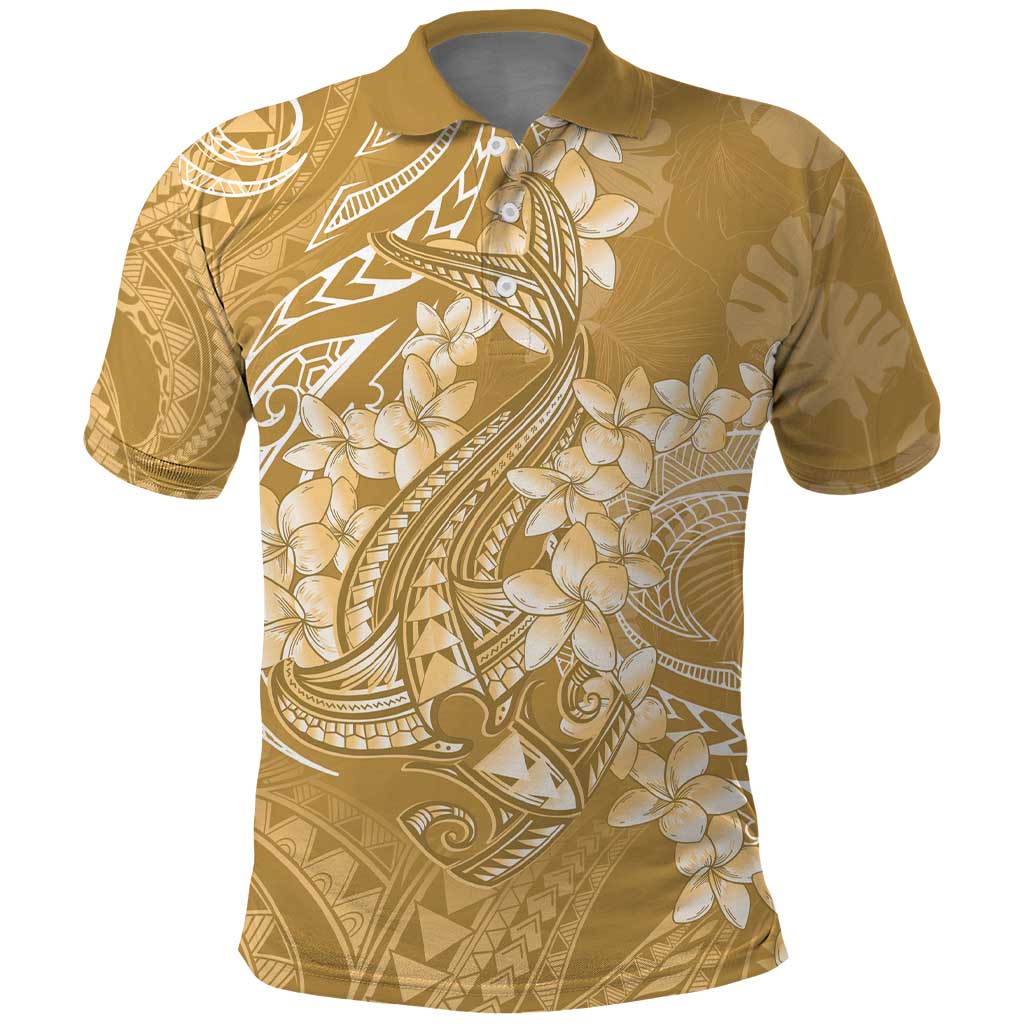 Yellow Polynesia Hammerhead Shark Tattoo With Plumeria Lei Polo Shirt LT14 Yellow - Polynesian Pride