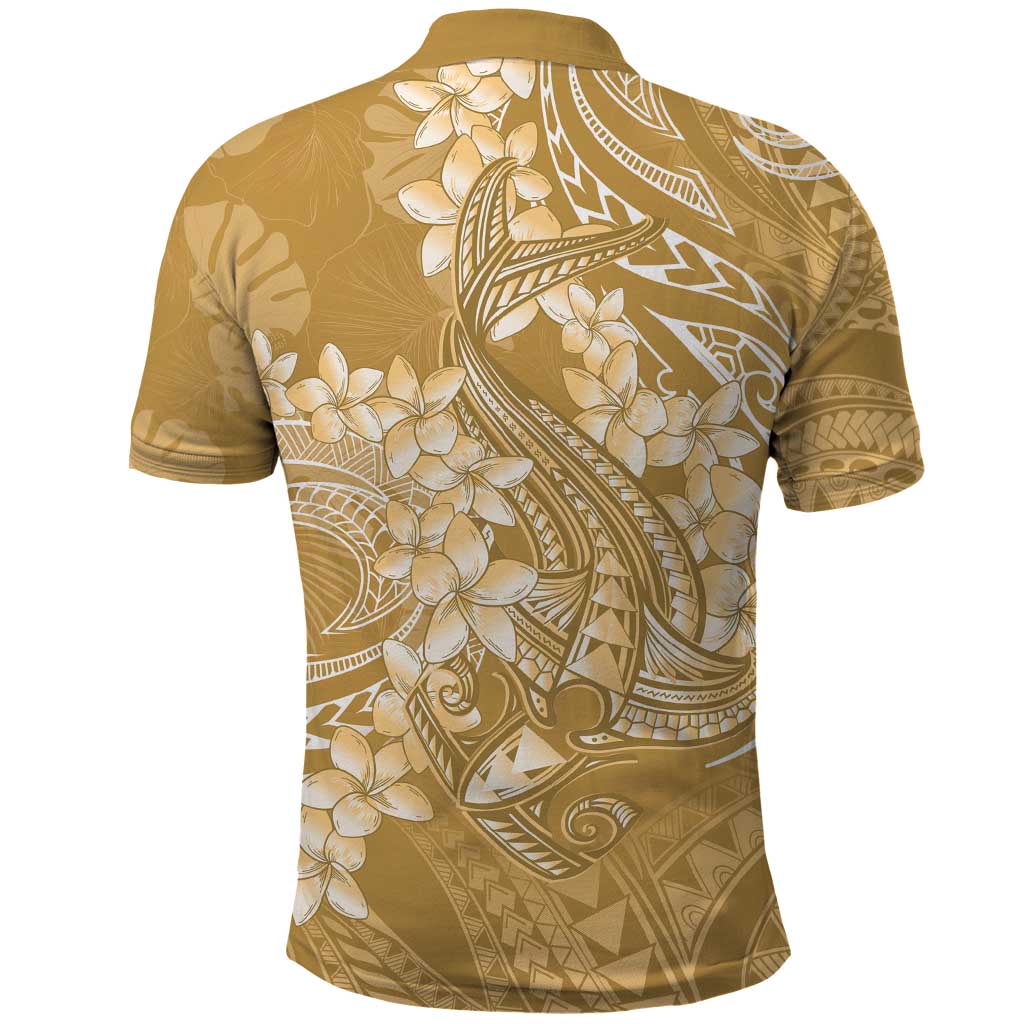 Yellow Polynesia Hammerhead Shark Tattoo With Plumeria Lei Polo Shirt LT14 - Polynesian Pride