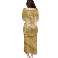 Yellow Polynesia Hammerhead Shark Tattoo With Plumeria Lei Puletasi