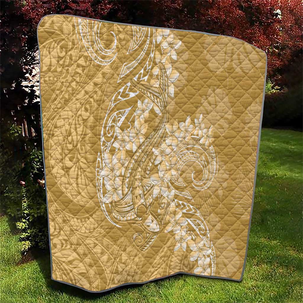 Yellow Polynesia Hammerhead Shark Tattoo With Plumeria Lei Quilt LT14 - Polynesian Pride