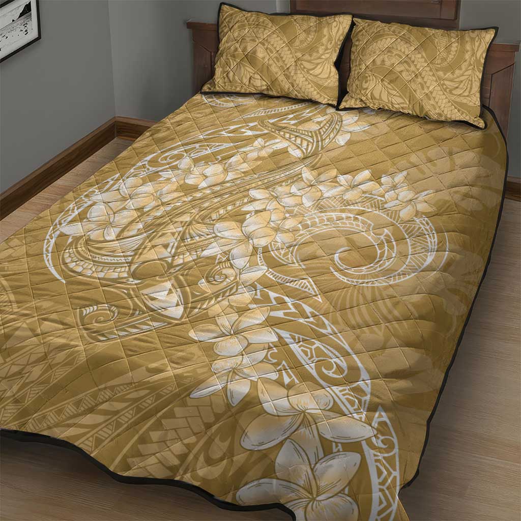 Yellow Polynesia Hammerhead Shark Tattoo With Plumeria Lei Quilt Bed Set