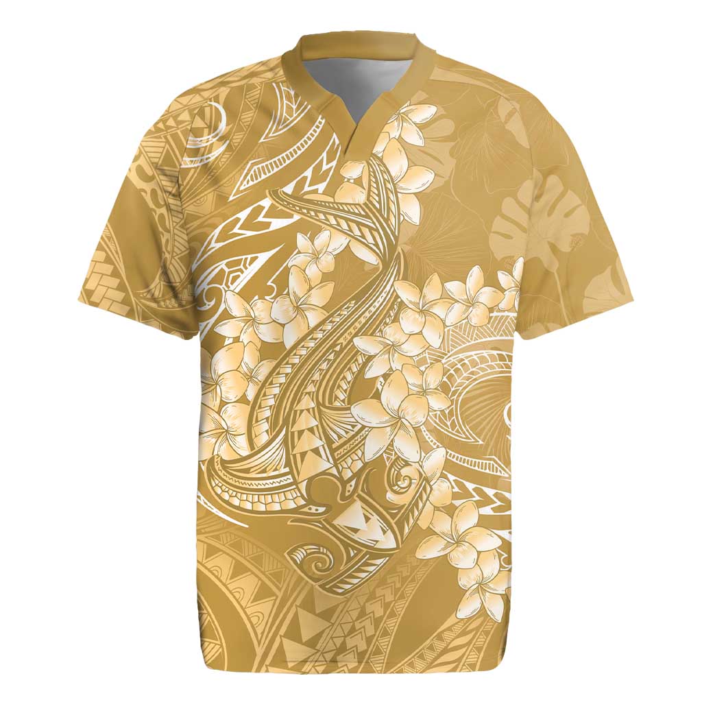 Yellow Polynesia Hammerhead Shark Tattoo With Plumeria Lei Rugby Jersey