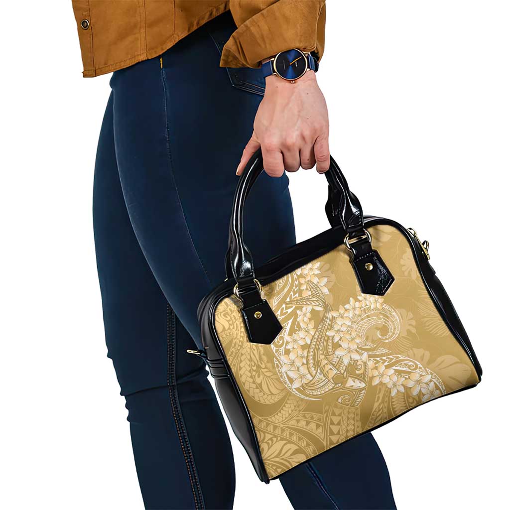 Yellow Polynesia Hammerhead Shark Tattoo With Plumeria Lei Shoulder Handbag