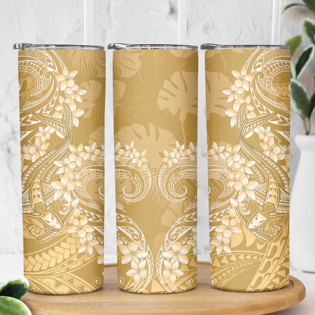 Yellow Polynesia Hammerhead Shark Tattoo With Plumeria Lei Skinny Tumbler