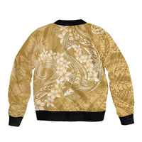 Yellow Polynesia Hammerhead Shark Tattoo With Plumeria Lei Sleeve Zip Bomber Jacket