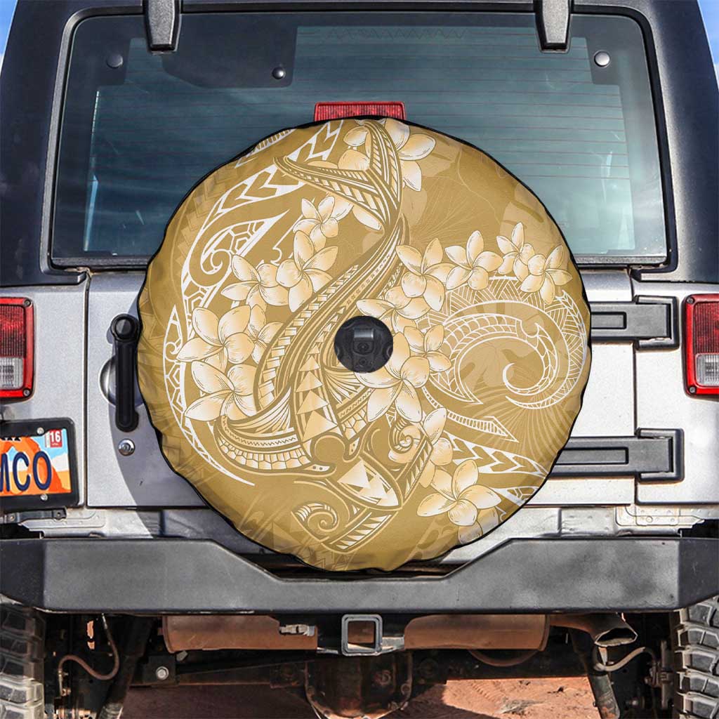Yellow Polynesia Hammerhead Shark Tattoo With Plumeria Lei Spare Tire Cover