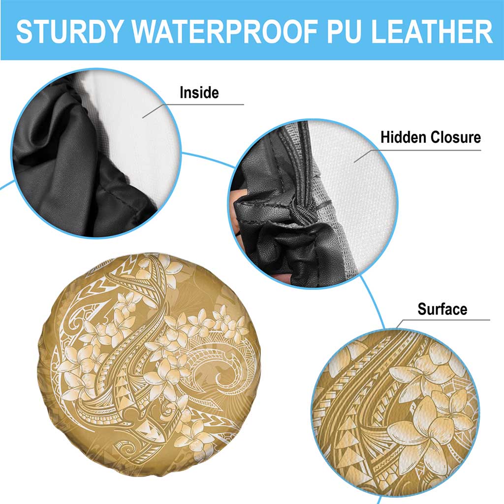 Yellow Polynesia Hammerhead Shark Tattoo With Plumeria Lei Spare Tire Cover