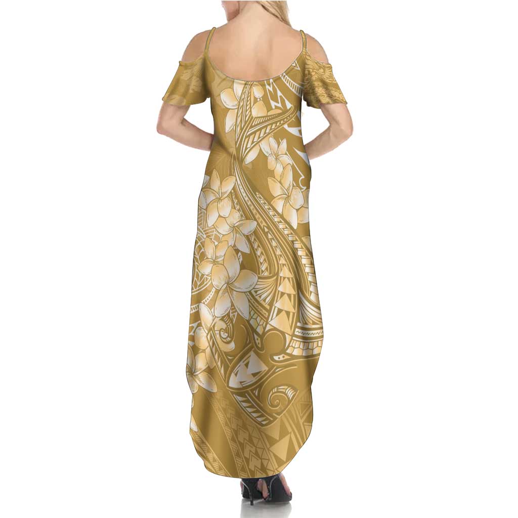 Yellow Polynesia Hammerhead Shark Tattoo With Plumeria Lei Summer Maxi Dress
