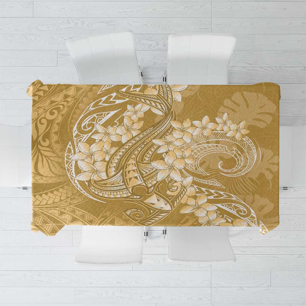Yellow Polynesia Hammerhead Shark Tattoo With Plumeria Lei Tablecloth