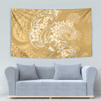 Yellow Polynesia Hammerhead Shark Tattoo With Plumeria Lei Tapestry