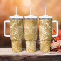 Yellow Polynesia Hammerhead Shark Tattoo With Plumeria Lei Tumbler With Handle