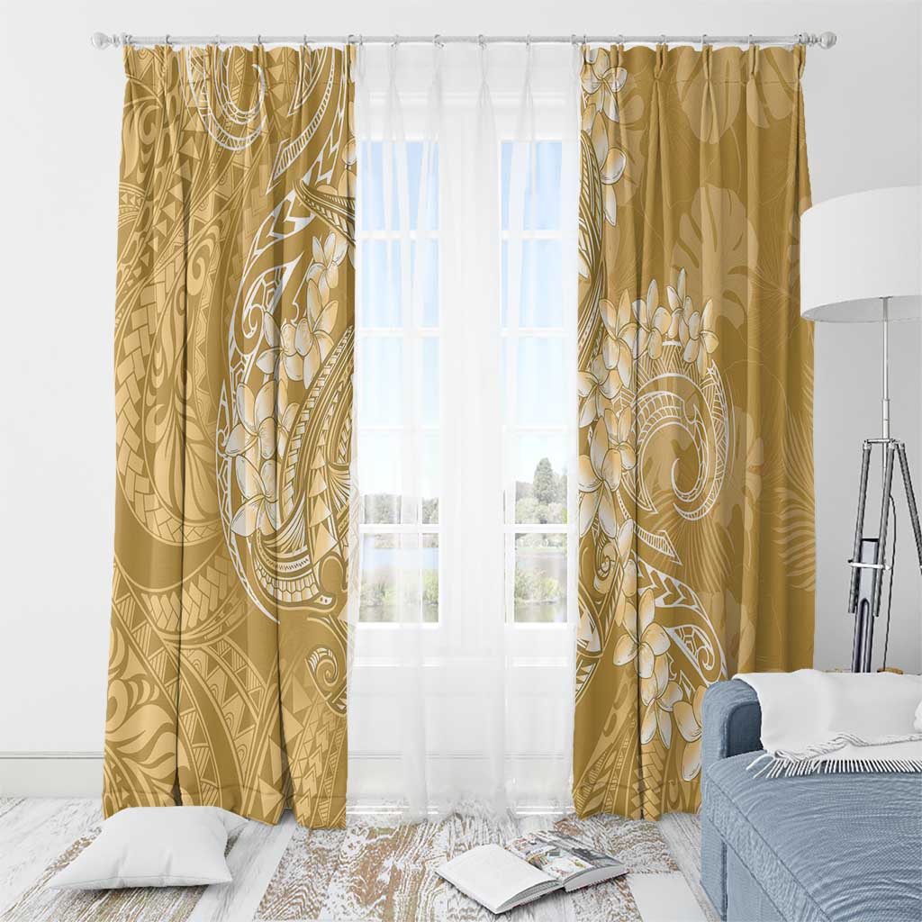 Yellow Polynesia Hammerhead Shark Tattoo With Plumeria Lei Window Curtain