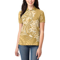 Yellow Polynesia Hammerhead Shark Tattoo With Plumeria Lei Women Polo Shirt