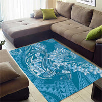 Blue Polynesia Hammerhead Shark Tattoo With Plumeria Lei Area Rug