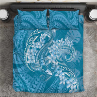 Blue Polynesia Hammerhead Shark Tattoo With Plumeria Lei Bedding Set