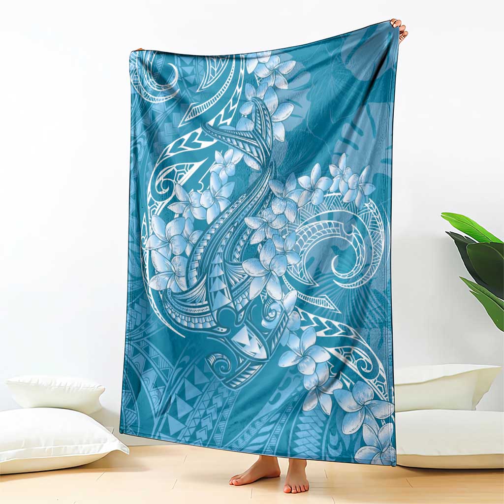 Blue Polynesia Hammerhead Shark Tattoo With Plumeria Lei Blanket
